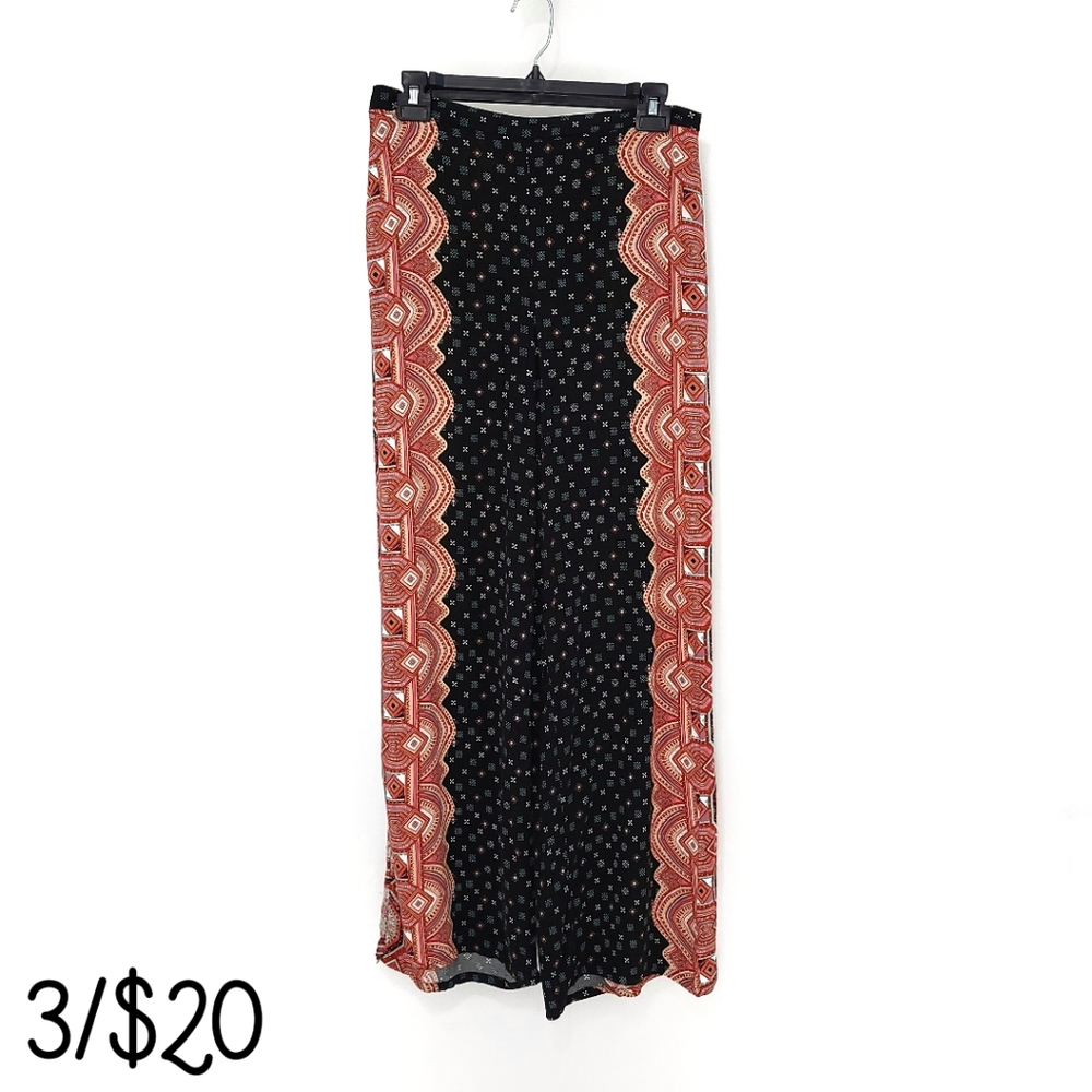 Xhilaration Bohemian Wide Leg Casual Pants Flowy Medium Black & Orange